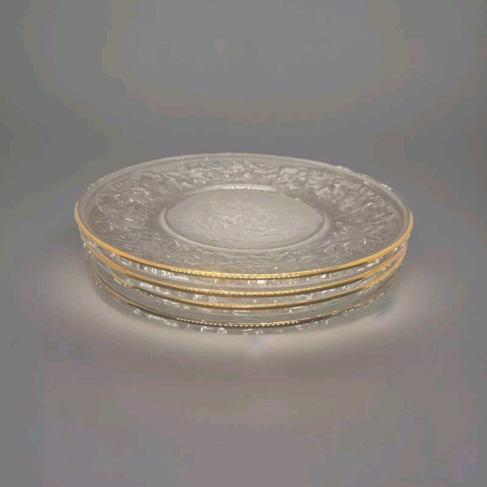 Princess House Fantasia Gold Rim Salad Plates with Frosted Center 8" Set Of 4